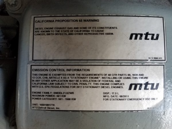 Used MTU DS Generator Set x