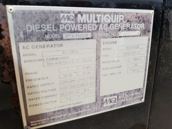 Used Multiquip DCA Generator Set x