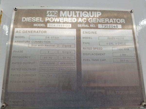 Used Multiquip DCA Generator Set x