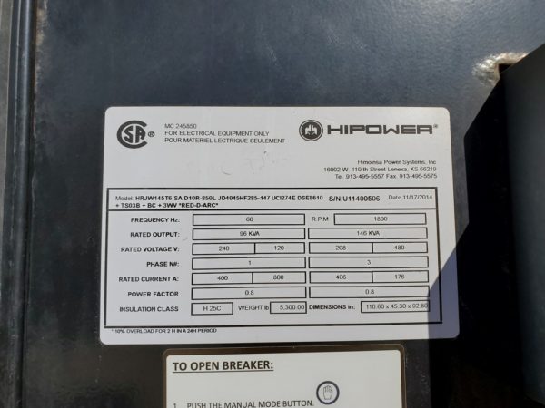 HiPower HRJW Generator Set   x