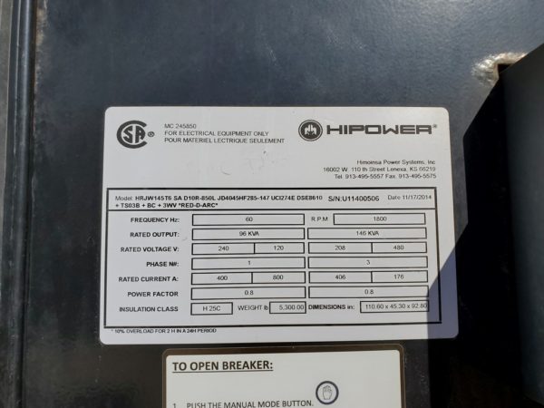 HiPower HRJW Generator Set   x